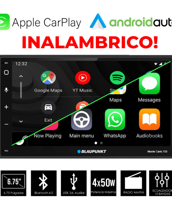 MONTE CARLO 750 RADIO BLAUPUNKT MONTE CARLO | BLUETOOTH, CARPLAY & ANDROID AUTO INALAMBRICO (PRECIO MAS IMP INT 23.46%)