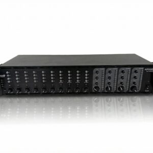 Amplificador Apogee PA-464 ST para Instalación, 70/100V, 4 Zonas de 200W RMS @ 8, 10 Canales (2 Line Stereo+8Mic) 48volt, BT, USB