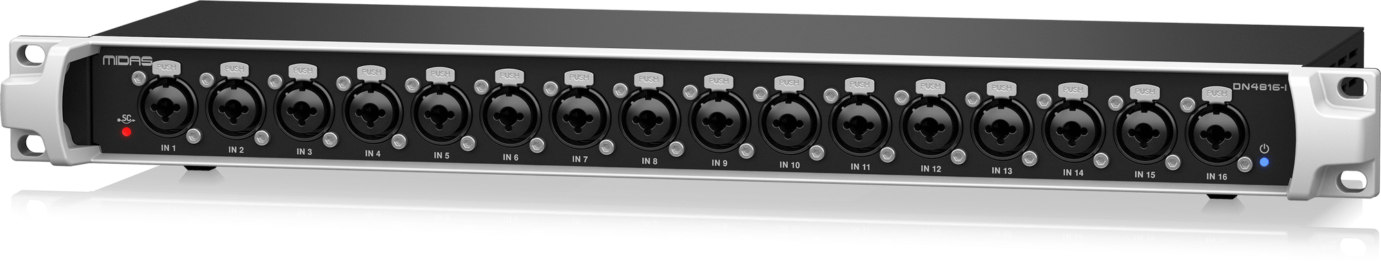 Interfaz de audio alimentada por bus con 16 entradas analógicas Se conecta a cualquier dispositivo StageConnect o transmisor Ultranet Transmite hasta 32 canales a través de StageConnect con menos de un milisegundo de latencia Conecte dos unidades juntas para obtener 32 canales de entradas analógicas desde una única fuente