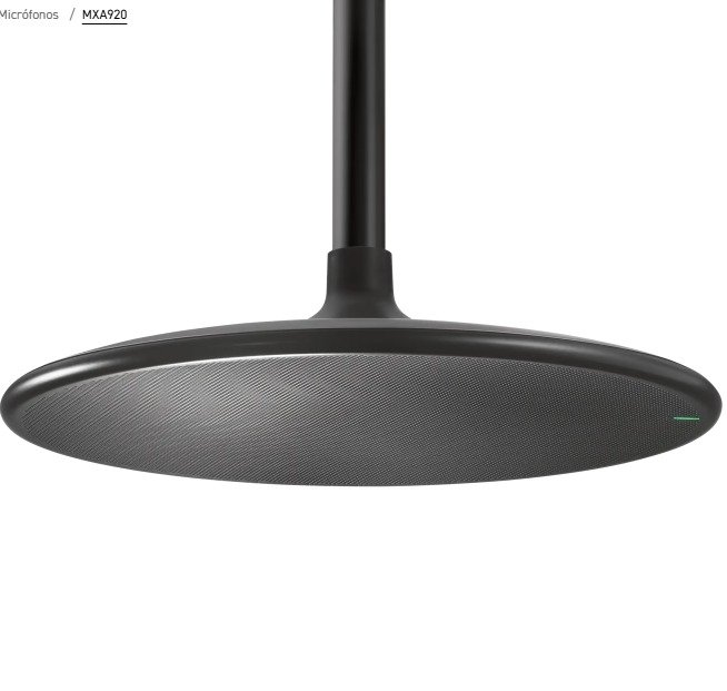 Micrófono SHURE CONFERENCING MXA920B-R de techo, Cobertura orientable digital, Mled multicolor, negro
