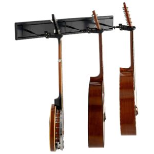 Accesorio Hercules GSP403SB Rack de pared para 3 guitarras. Longitud del brazo de suspensión: 275 mm (10,8”) Capacidad de carga: 21 kg (46,2 lbs.) en total; 7 kg (15,4 lbs.) por percha Longitud del panel de listones: 450 mm (17,7") Peso: 2,6 kg (5,6 libras) Componentes incluidos: GSP40SB PLUS x 3 piezas, panel de listones x 2 piezas, tapa de extremo x 4 piezas, tornillo de montaje x 12 piezas, bloque conector x 2 piezas